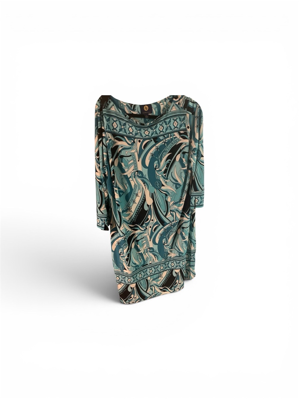 Adrienne Vittadini Blue Turquoise Black Printed Blouse